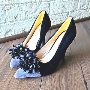 Black and Gray Faux Suede Pumps